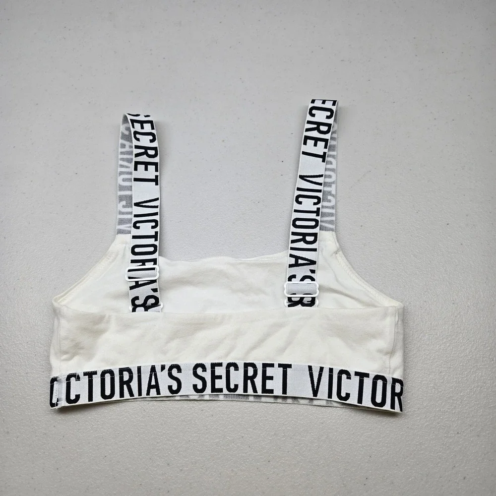 Victoria's Secret Women Bra Small White‎ Bralette Wireless Knit Strap Adjustable